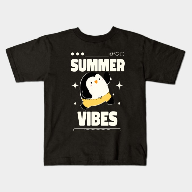 Summer Vibes Cute Penguin Kids T-Shirt by Mrkedi